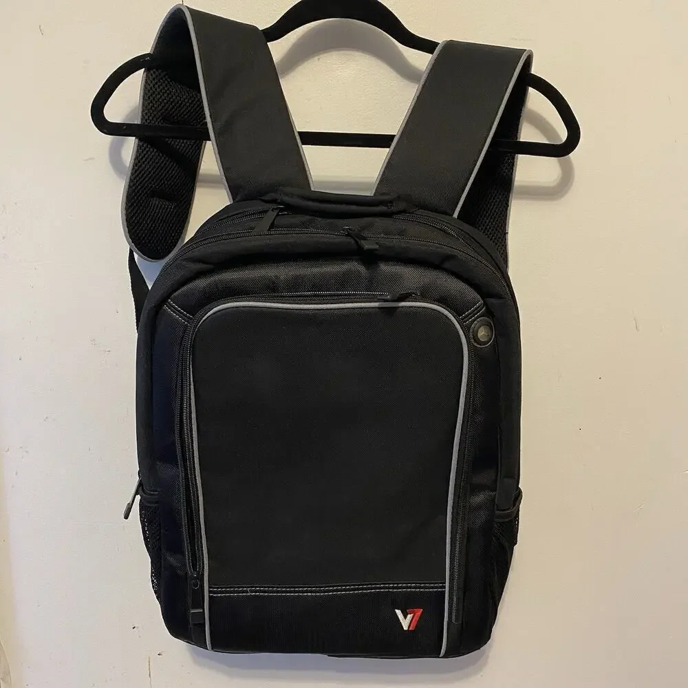 V7 Black Gray Trim Padded Professional Backpack Traveler Laptop Bookbag 13